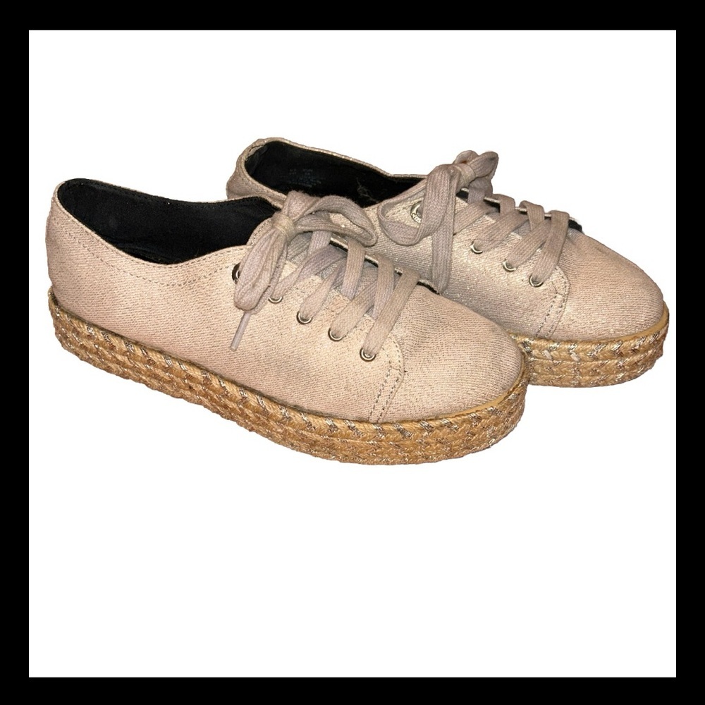 🎉HP🎉Circus by Sam Edelman Metallic Espadrilles Platform Gold Shimmer Sneakers 8 - Picture 9 of 13